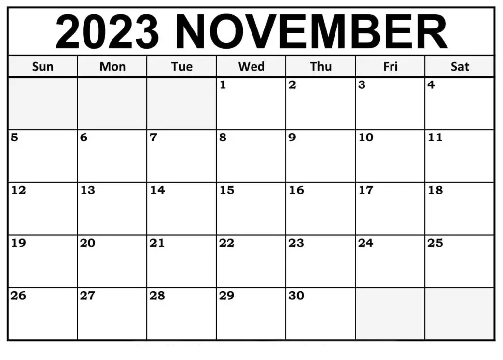2023 November Blank Printable Calendar