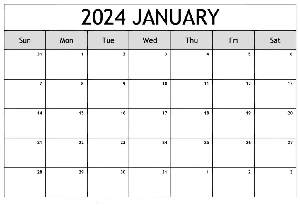 2024 January Calendar Printable