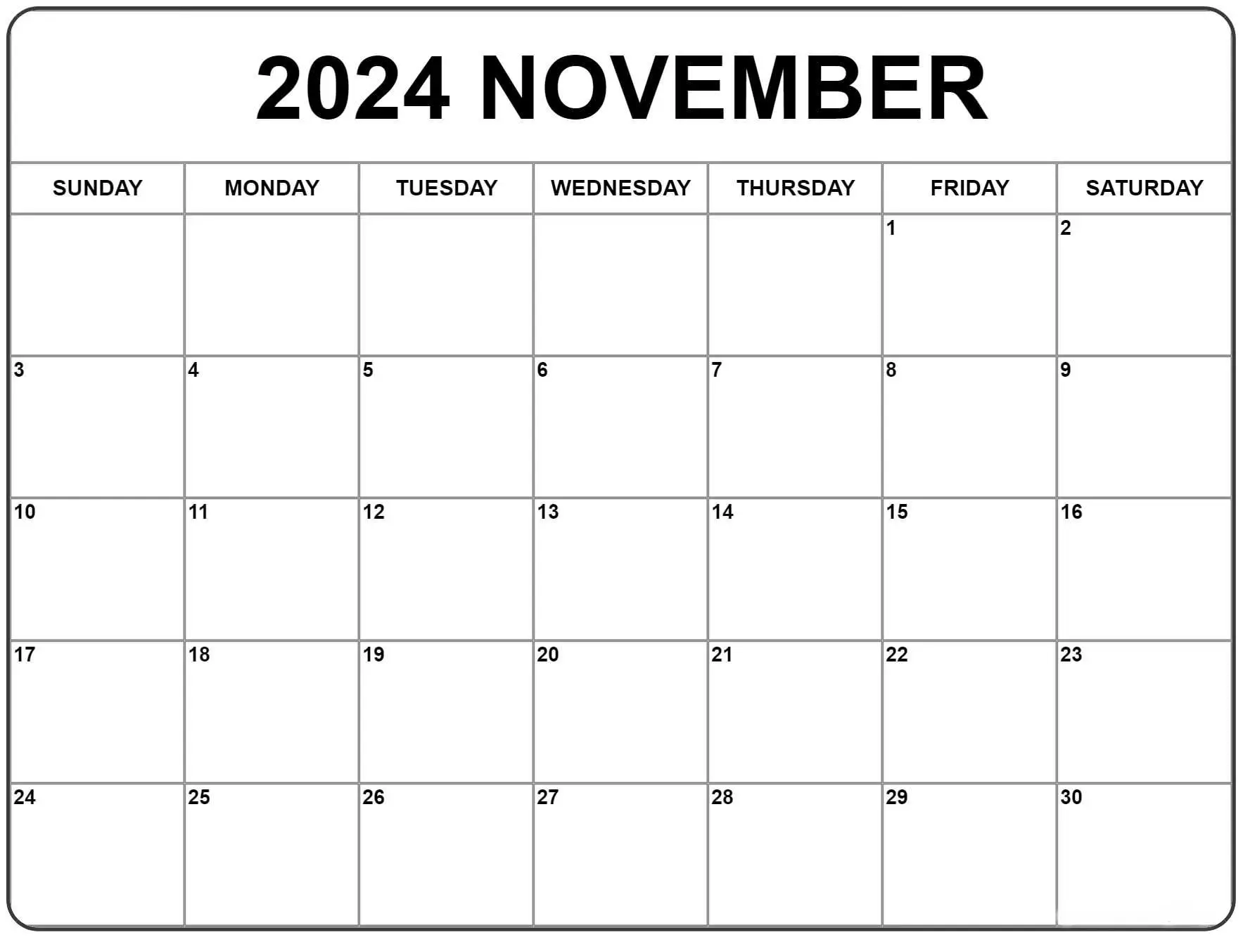 Blank November Printable Calendar Template 2024