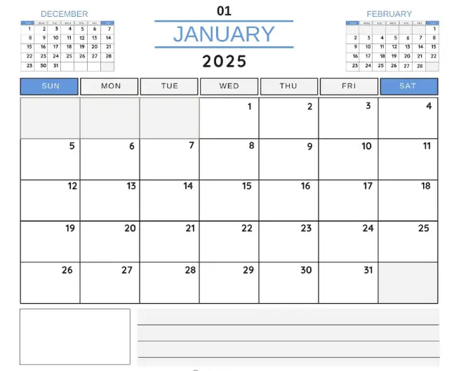 Cute January 2024 Printable Calendar Template