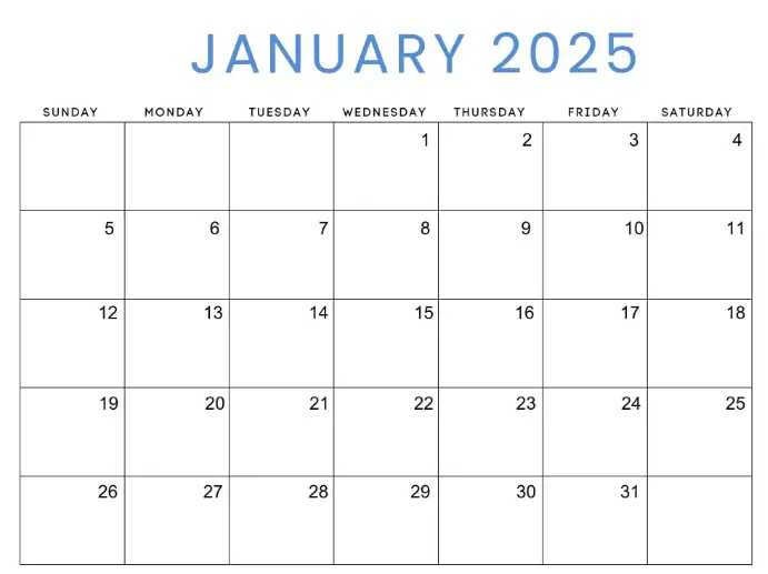 Editable January 2025 Cute Calendar