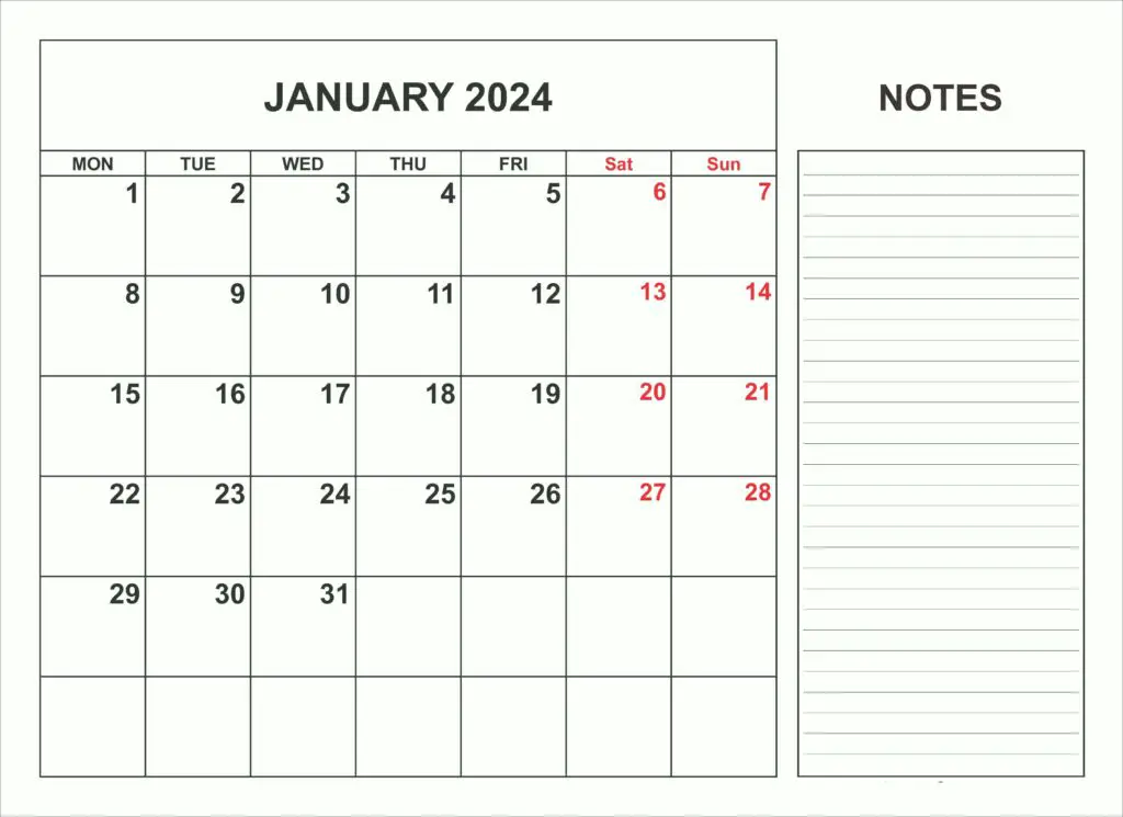 Printable January 2024 Calendar: Plan Your Month Efficiently