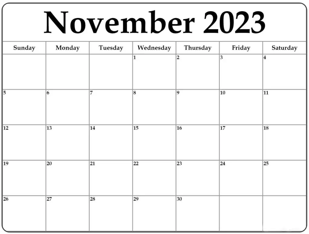 November 2023 Printable Calendar For Goals