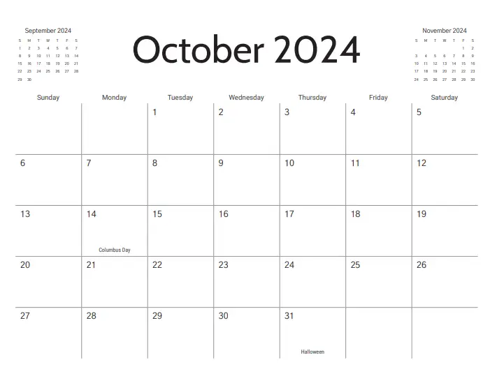 October 2024 Printable Calendar With Holidays