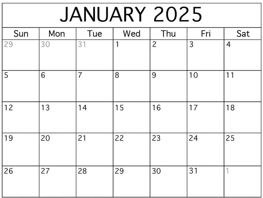 Printable January 2025 Calendar