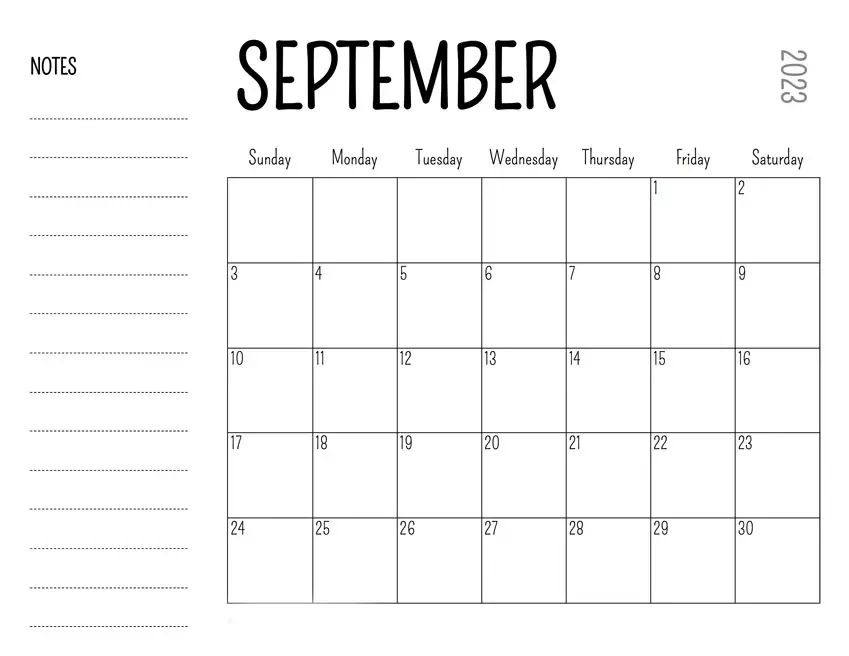 September 2023 Printable Calendar With Notes