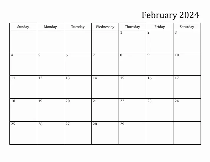 Simple February 2024 Calendar