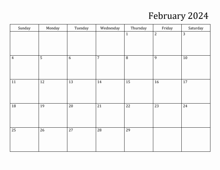 Simple February 2024 Calendar