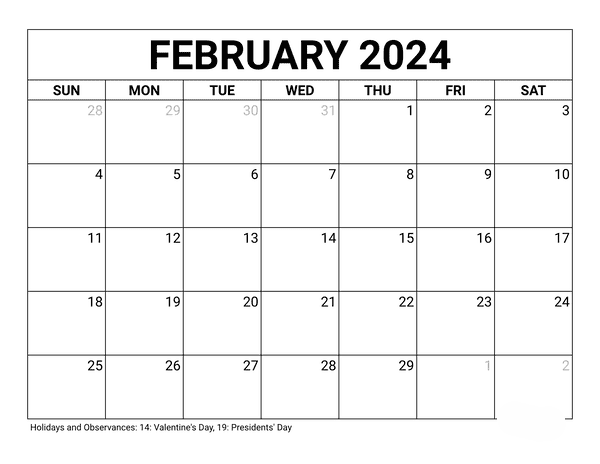 February 2024 Cute Calendar