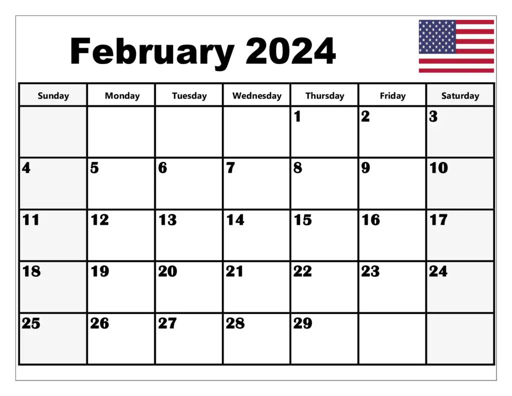 February 2024 US Calendar Template