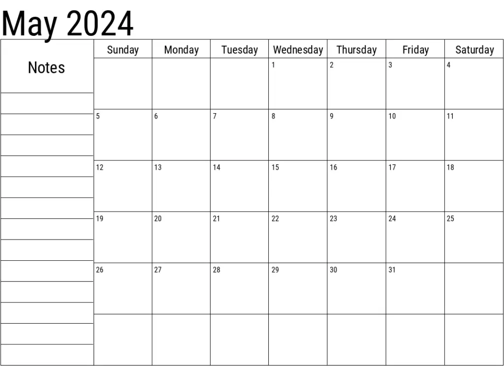 2024 May Calendar With Notes