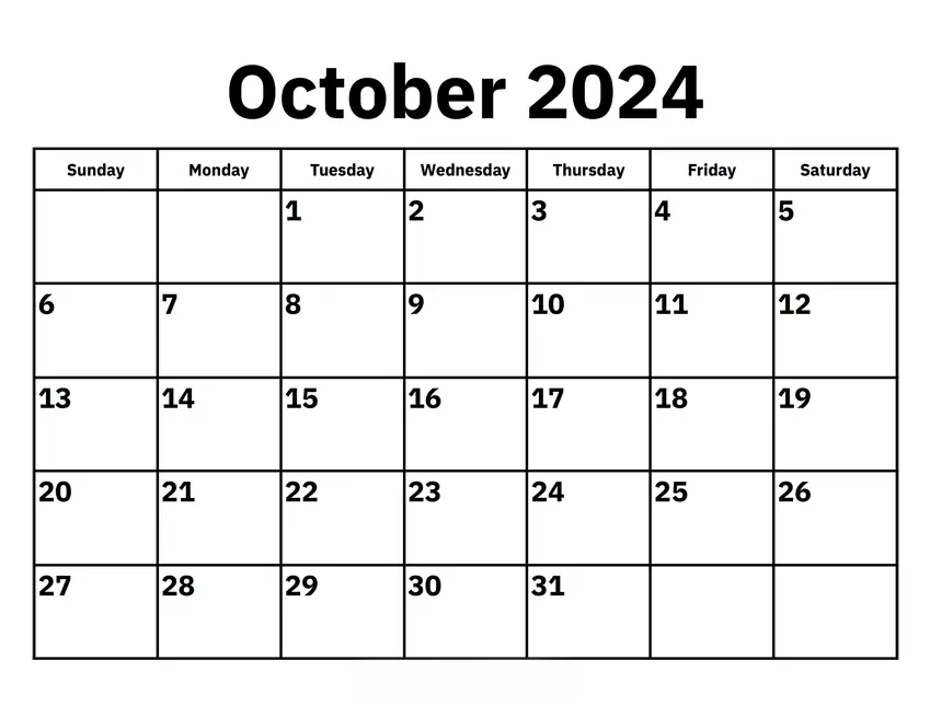 October Printable Calendar 2024 - Cable Squats