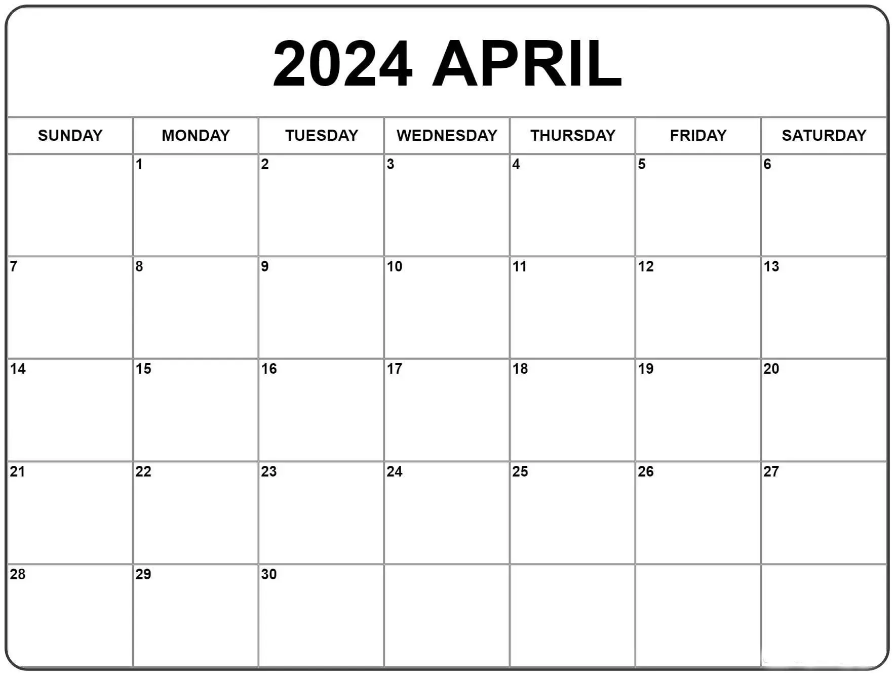 Cute April Printable Calendar