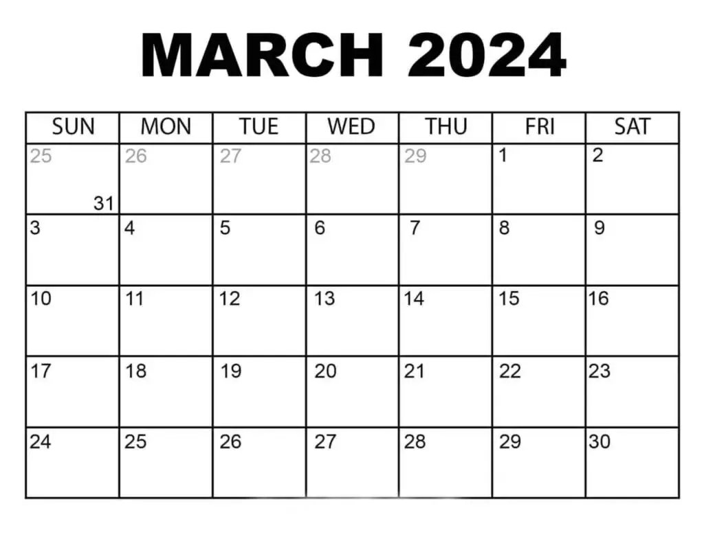 Cute March 2024 Calendar Template