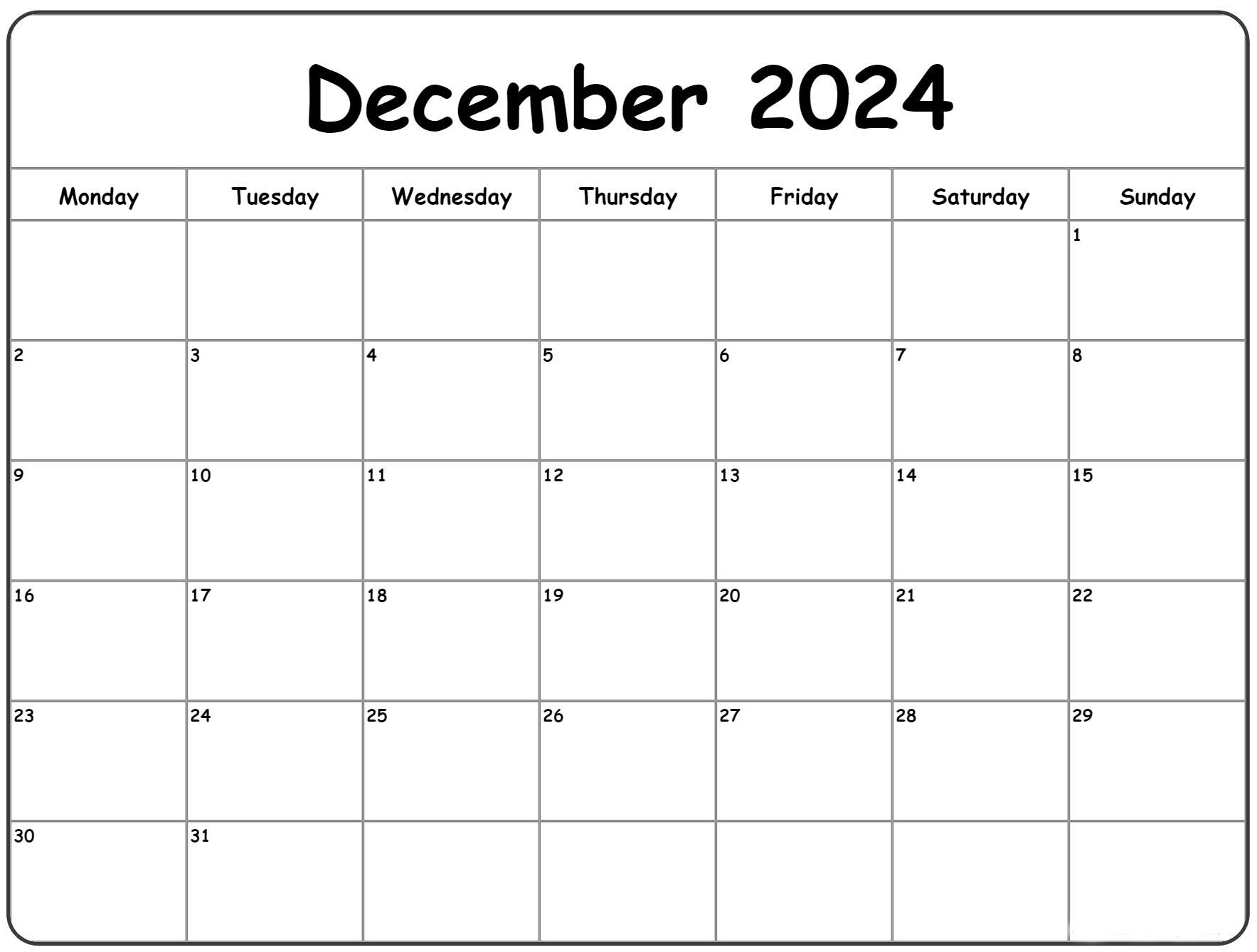 December 2024 Calendar Template Download