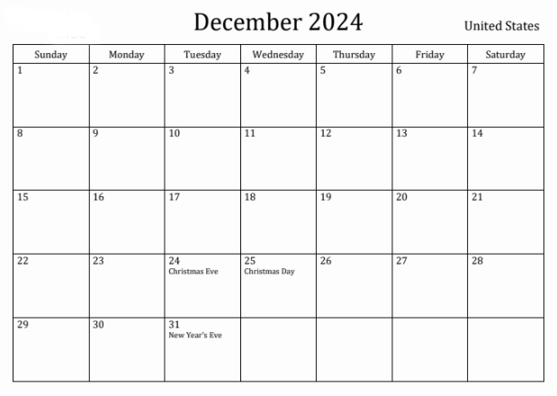 December 2024 Printable Calendar With Us Holidays