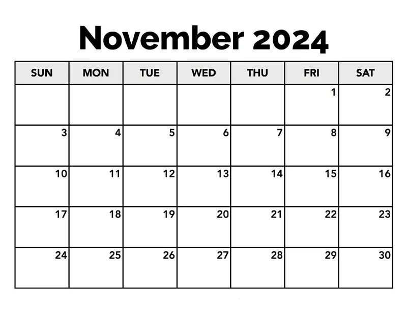 November 2024 Printable Calendar - Cable Squats