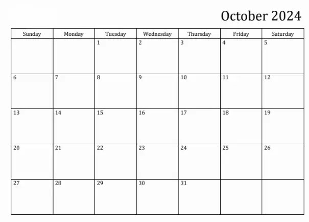Editable October 2024 Printable Calendar
