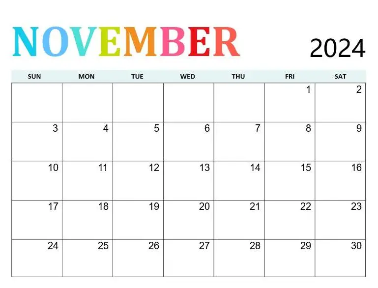 November 2024 Printable Calendar Cable Squats