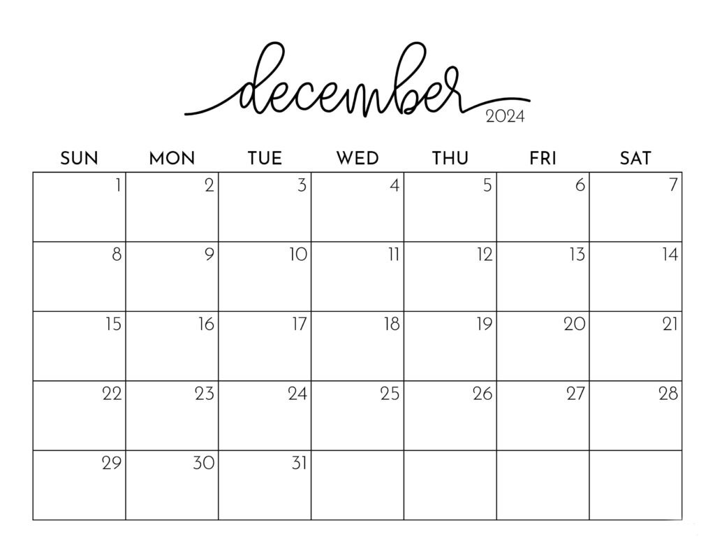 Free December 2024 Printable Calendar Template
