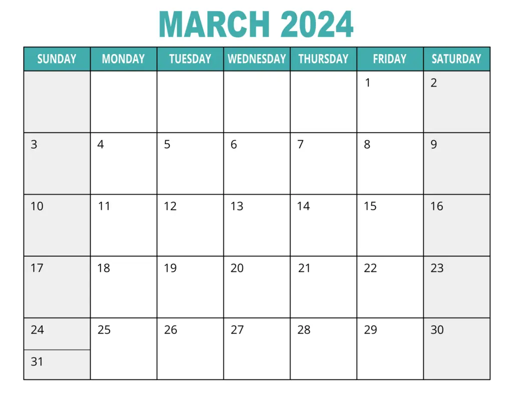 March 2024 Printable Calendar Template