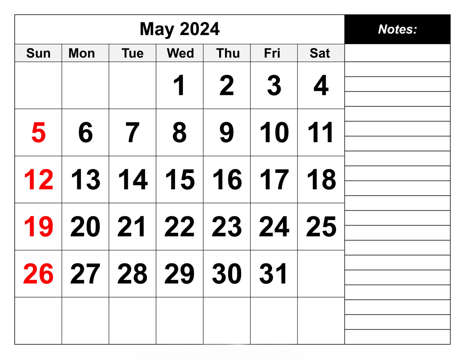 May 2024 Blank Printable Calendar