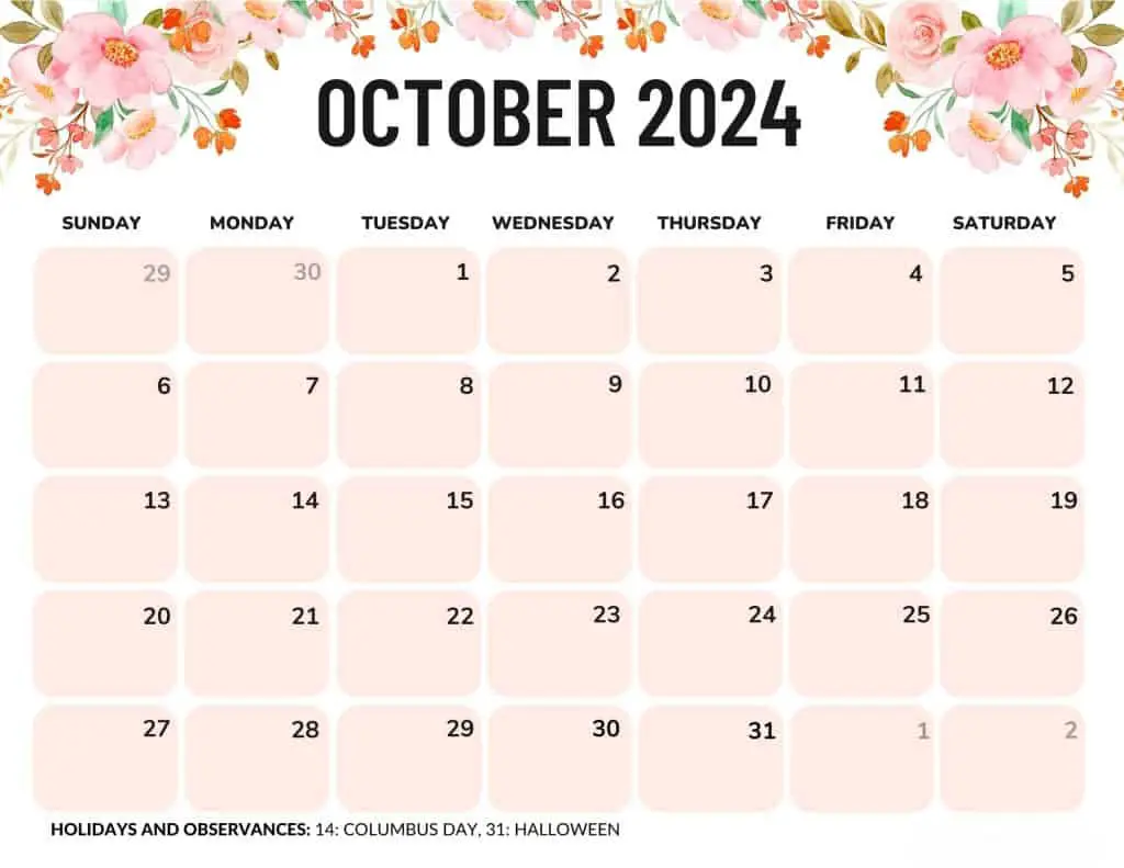 October Printable Calendar 2024 - Cable Squats