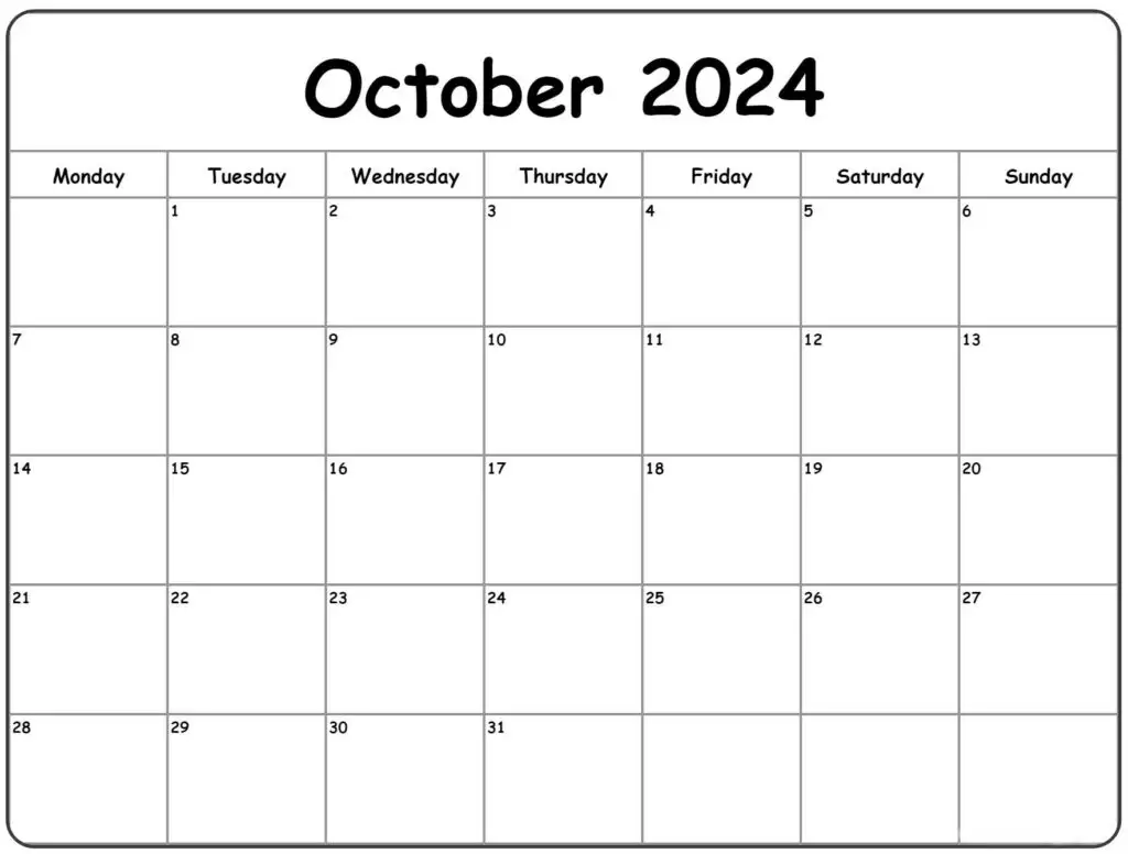 October Printable Calendar 2024 - Cable Squats