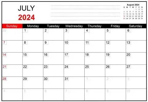 Printable July 2024 Calendar Template to Print