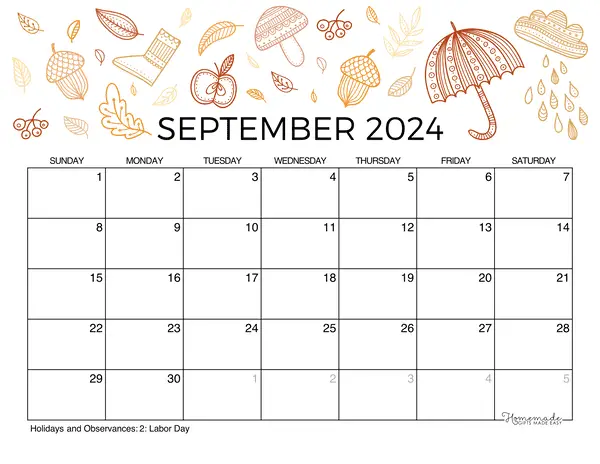 Printable September 2024 Calendar Floral