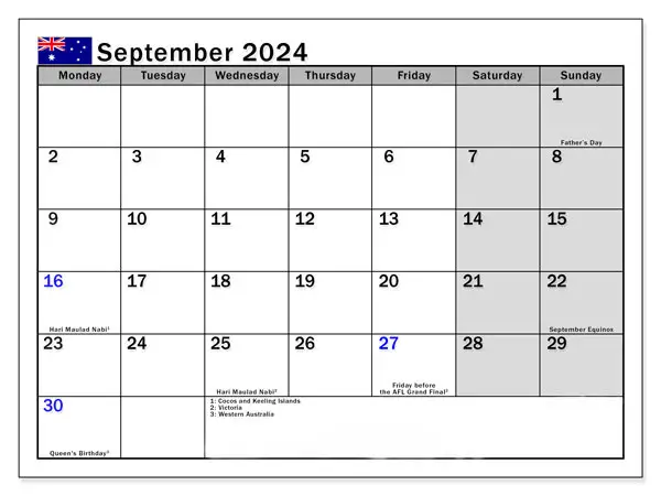 September Printable Calendar With US Holidays